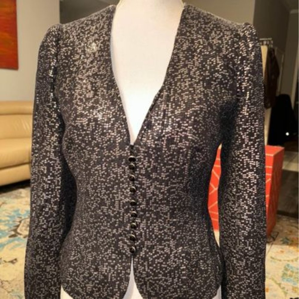 Carmen Marc Valvo Sequin Tailored Crop Jacket - Sz Sm
